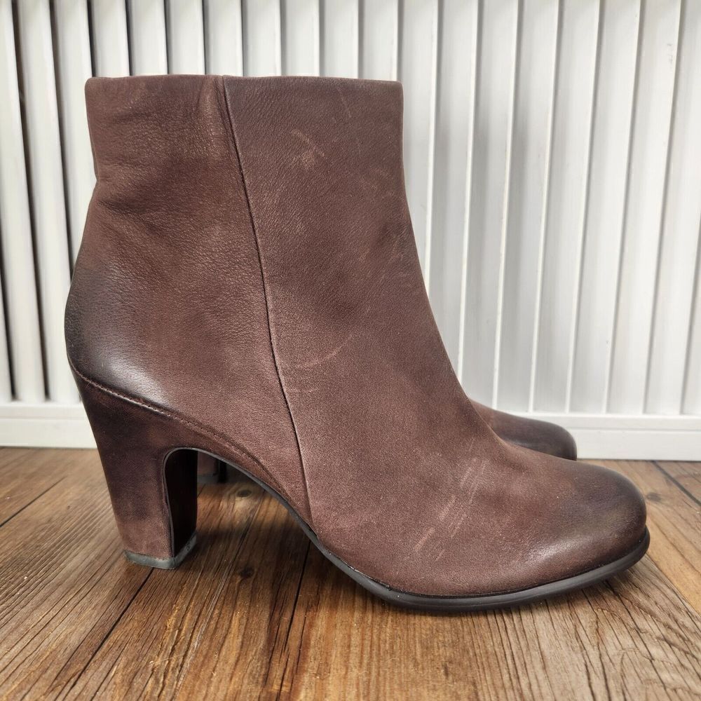 ECCO Jaffna Women's Sz 6 EU 37 Brown Leather Heeled Side Zip Ankle Booties Boots